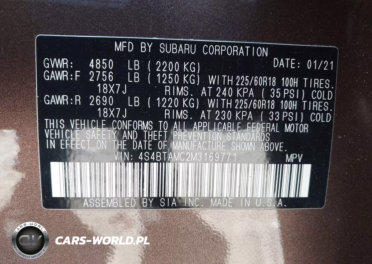 2021 Subaru Outback Limited VIN:4S4BTAMC2M3169771 - 9