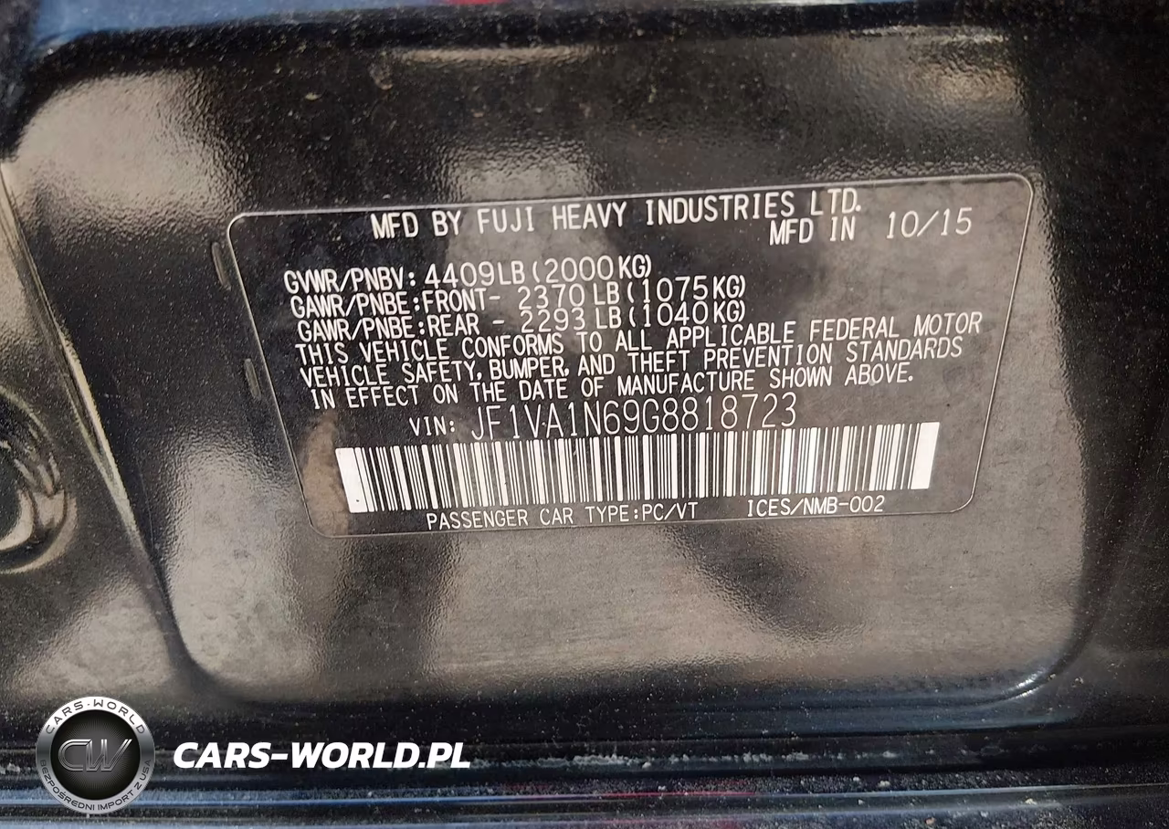 2016 Subaru Wrx Limited VIN:JF1VA1N69G8818723 - 9