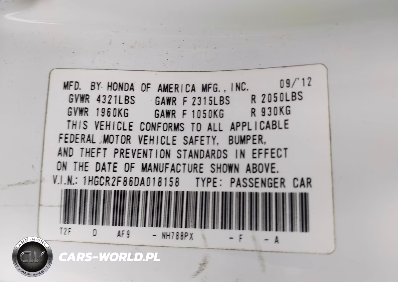 2013 Honda Accord Ex-L VIN:1HGCR2F86DA018158 - 9