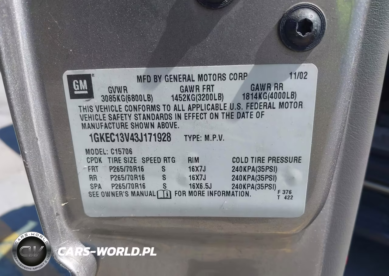 2003 GMC Yukon Sle VIN:1GKEC13V43J171928 - 9