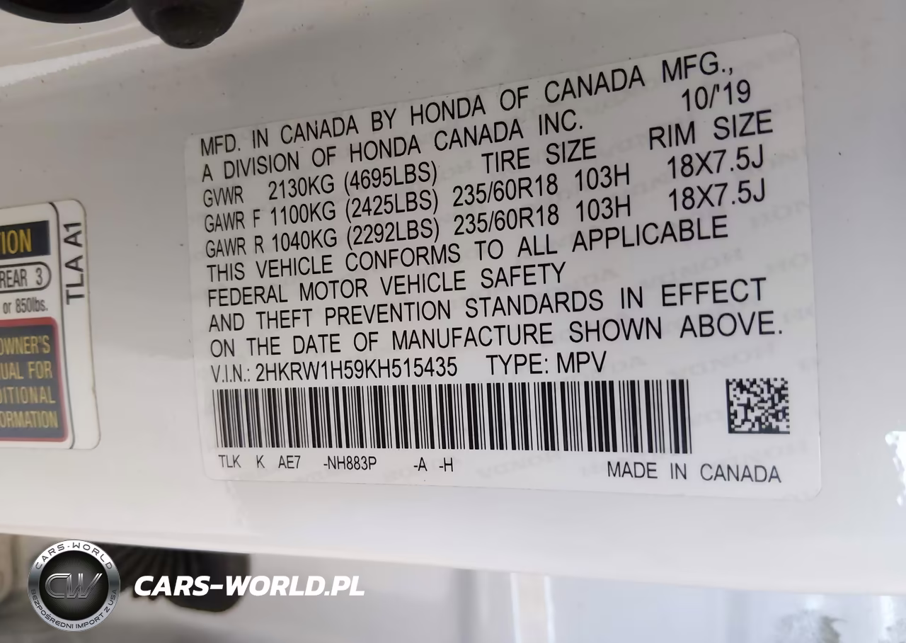 2019 Honda Cr-V Ex VIN:2HKRW1H59KH515435 - 9