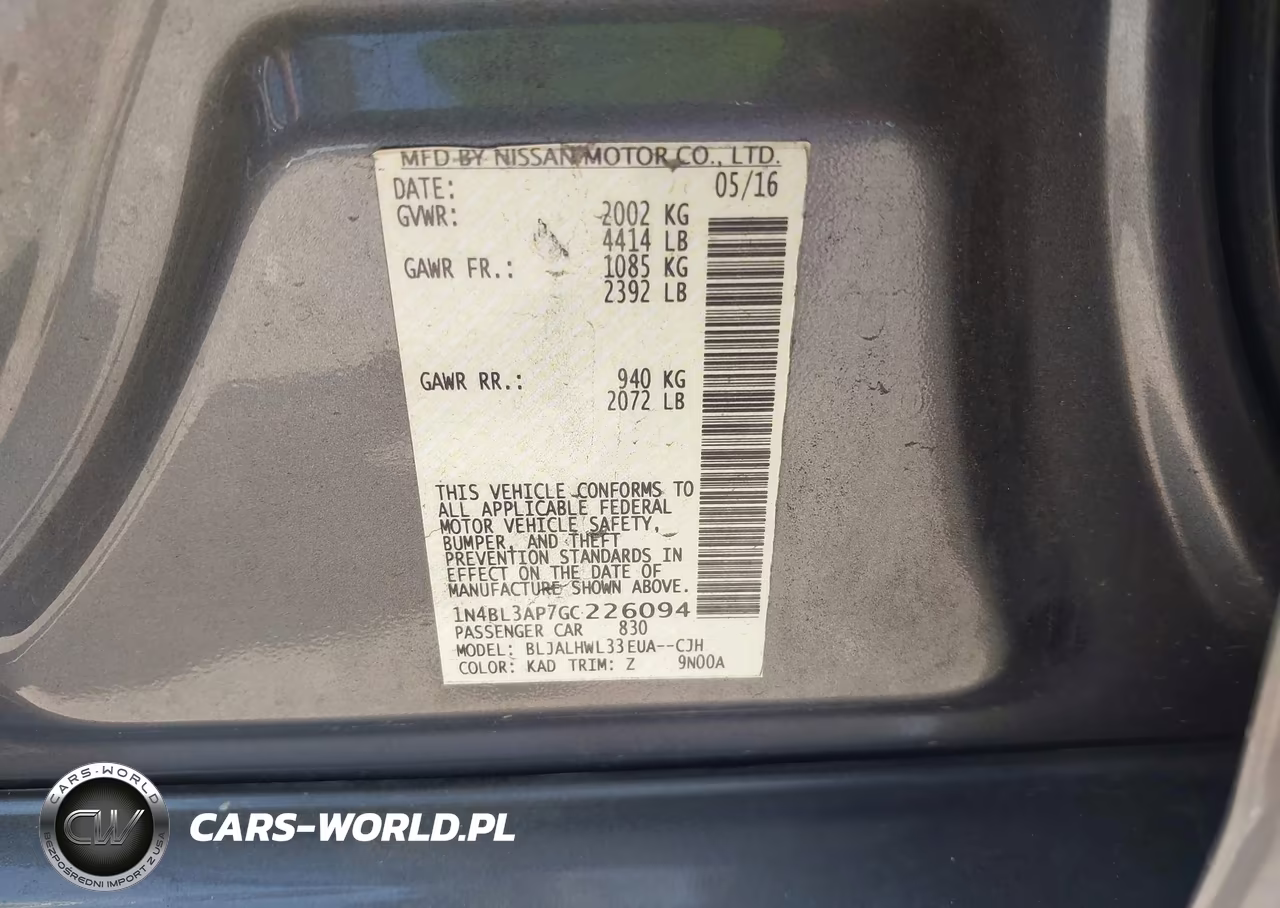 2016 Nissan Altima 3.5 Sl-3.5 Sr VIN:1N4BL3AP7GC226094 - 9