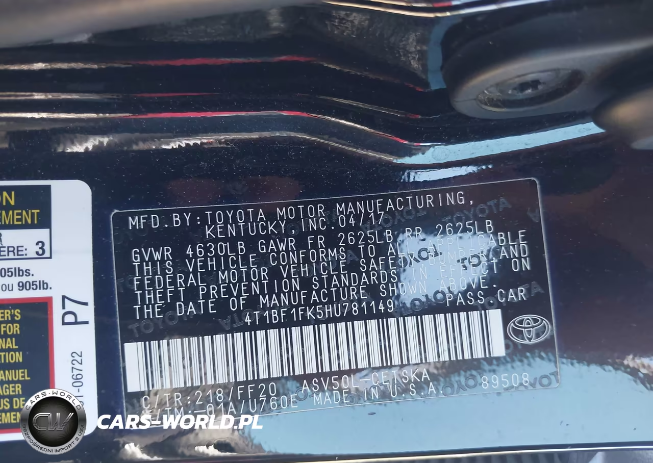 2017 Toyota Camry Se VIN:4T1BF1FK5HU781149 - 9