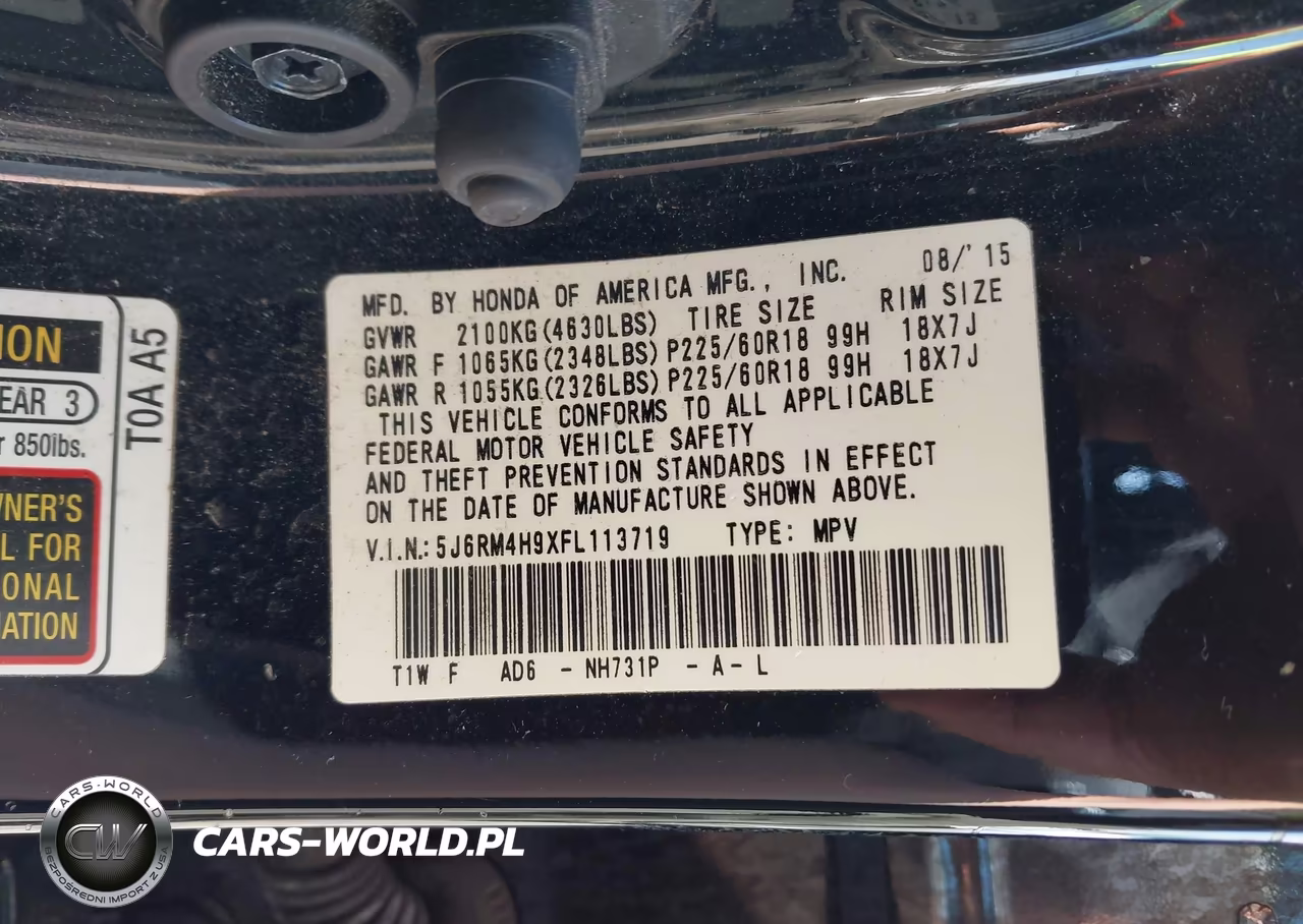 2015 Honda Cr-V Touring VIN:5J6RM4H9XFL113719 - 9