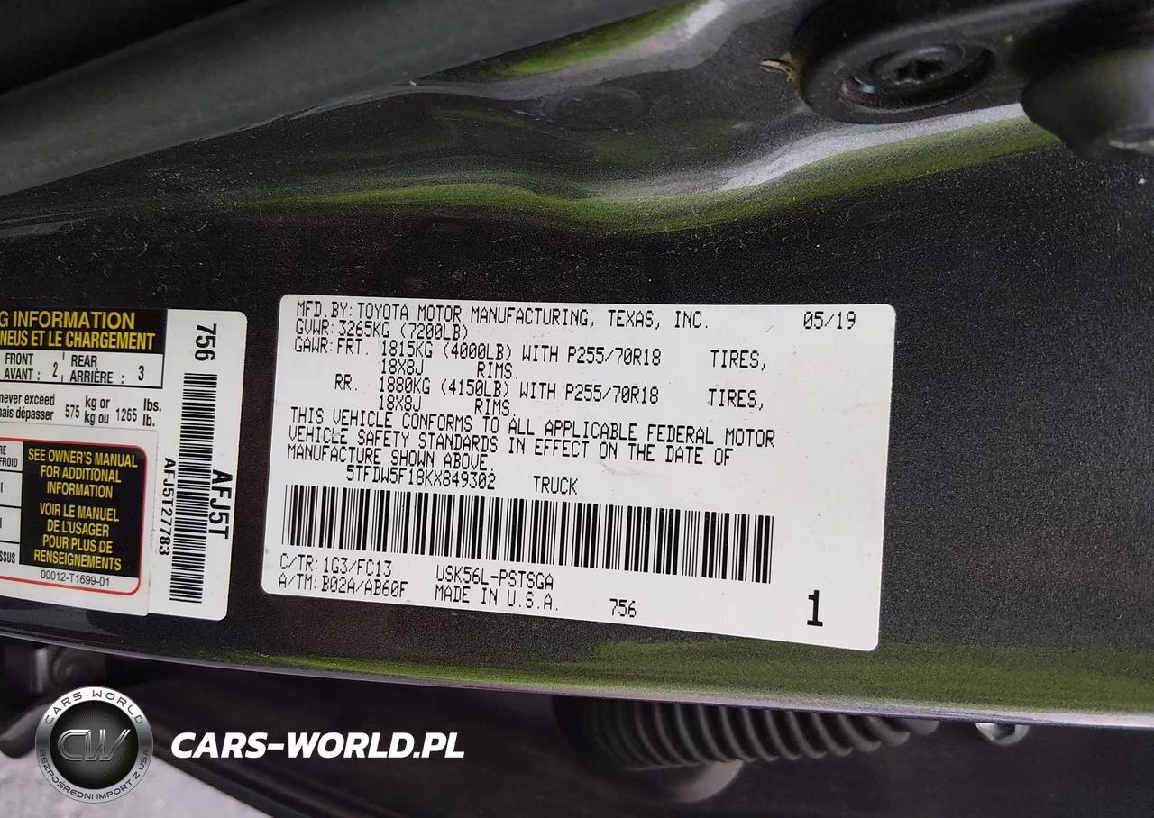 2019 Toyota Tundra Sr5 5.7L V8 VIN:5TFDW5F18KX849302 - 9
