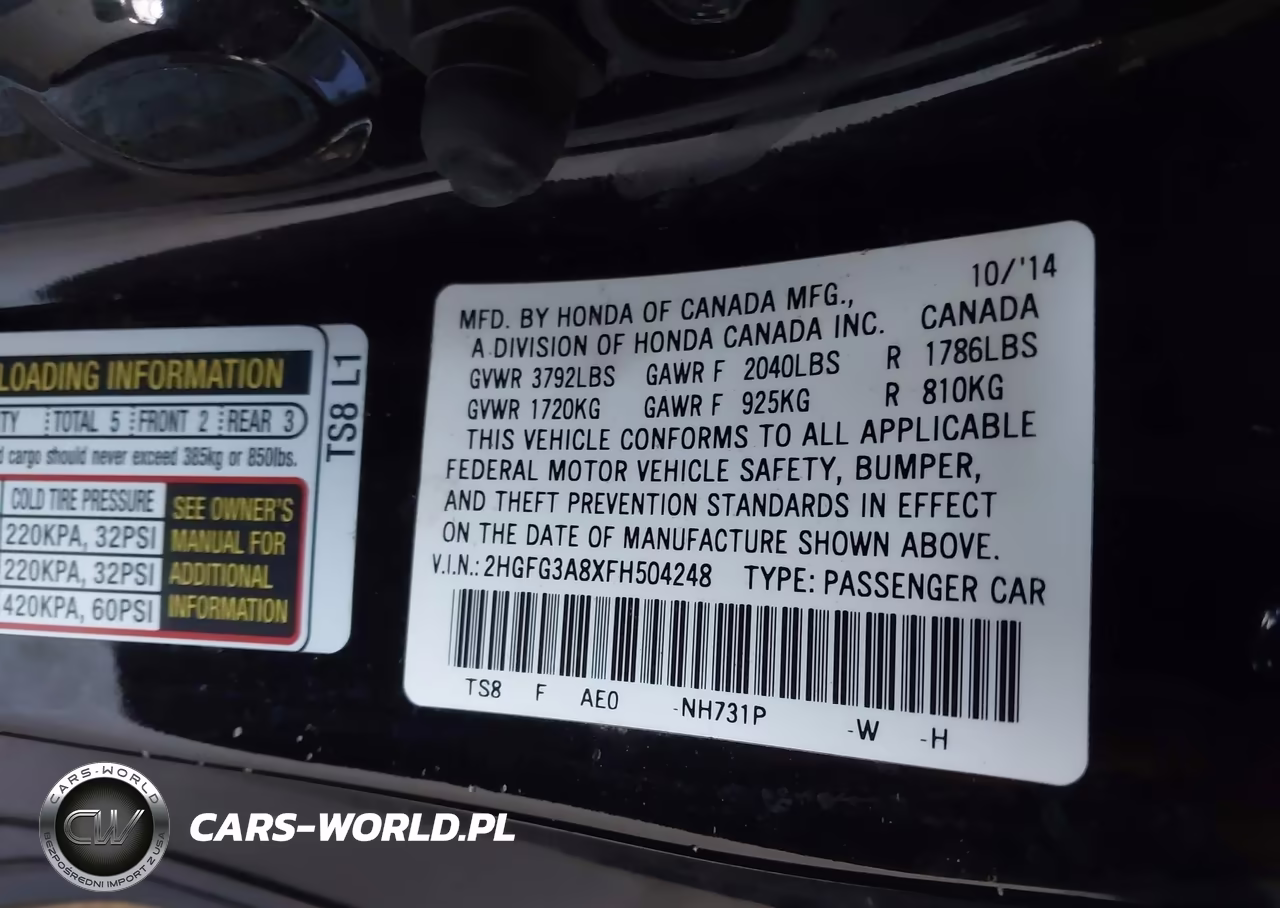 2015 Honda Civic Ex VIN:2HGFG3A8XFH504248 - 9