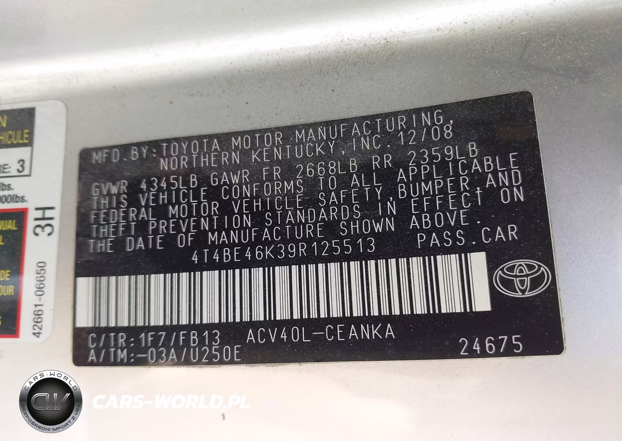 2009 Toyota Camry Le VIN:4T4BE46K39R125513 - 9