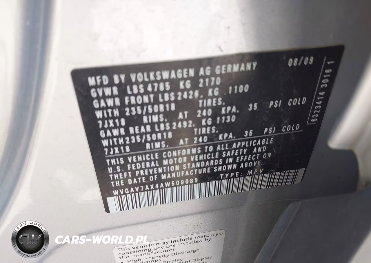 2010 Volkswagen Tiguan Se VIN:WVGAV7AX4AW509089 - 9