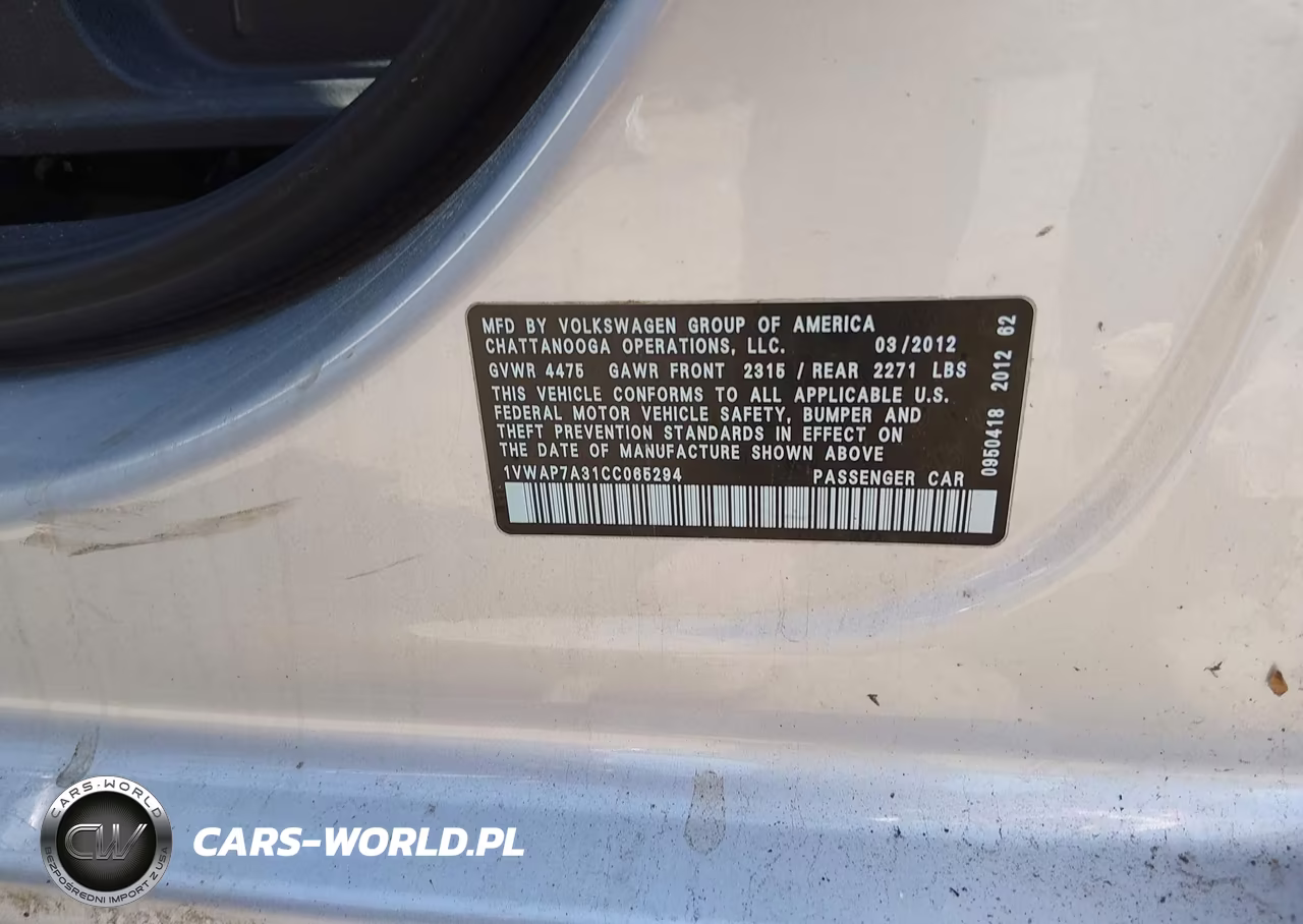 2012 Volkswagen Passat S VIN:1VWAP7A31CC065294 - 9