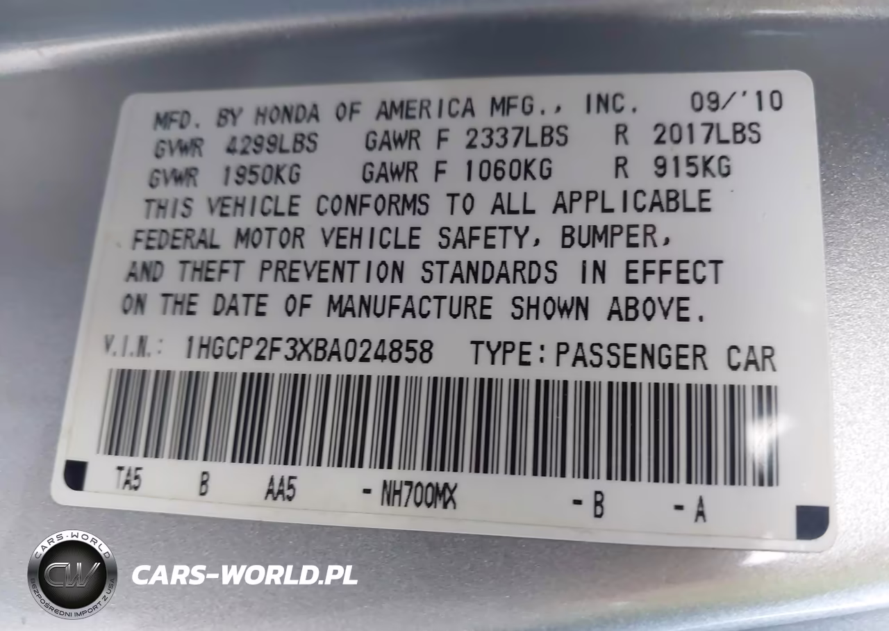 2011 Honda Accord 2.4 Lx VIN:1HGCP2F3XBA024858 - 9