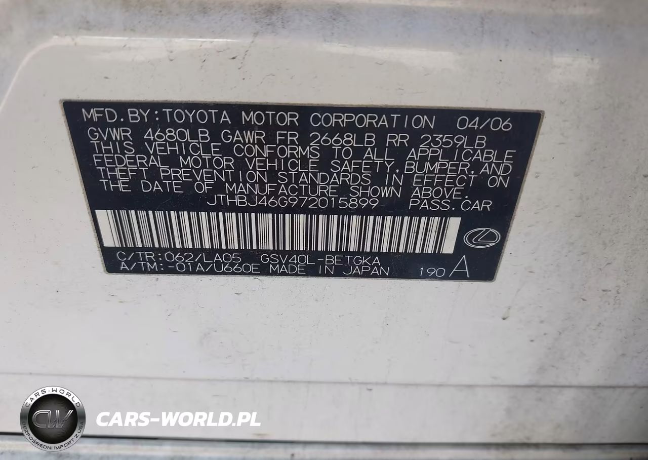 2007 Lexus Es 350 VIN:JTHBJ46G972015899 - 9