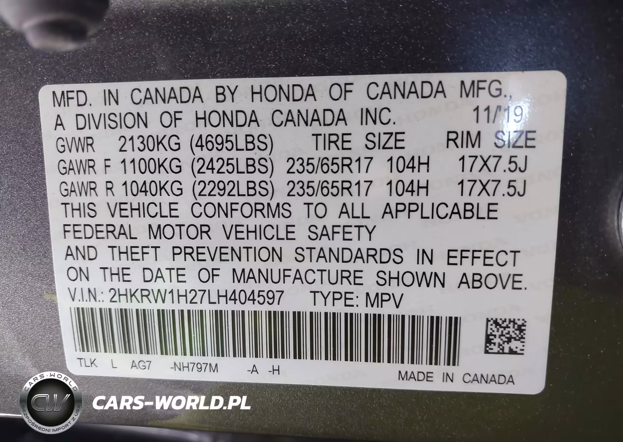 2020 Honda Cr-V 2Wd Lx VIN:2HKRW1H27LH404597 - 9