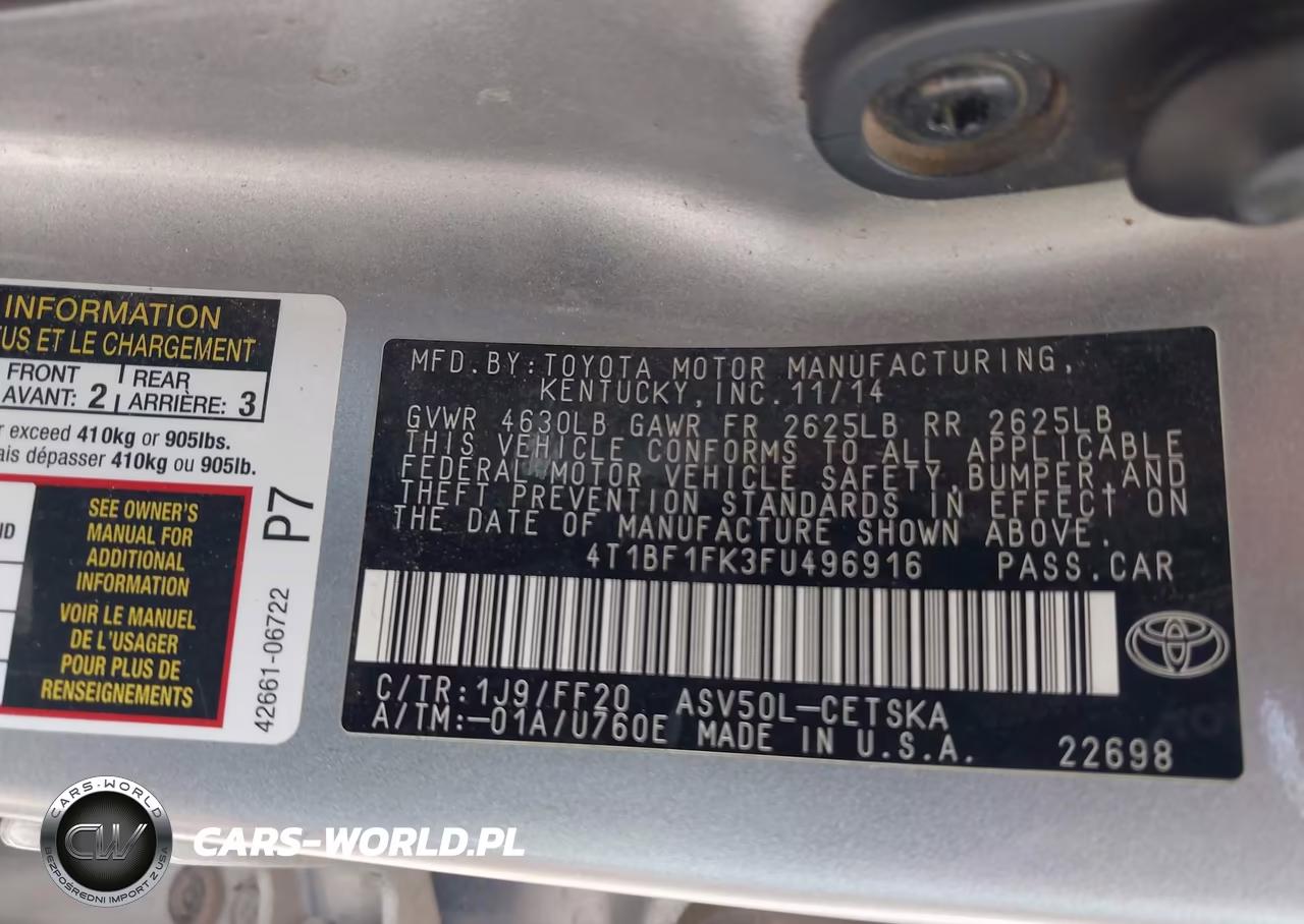 2015 Toyota Camry Se VIN:4T1BF1FK3FU496916 - 9