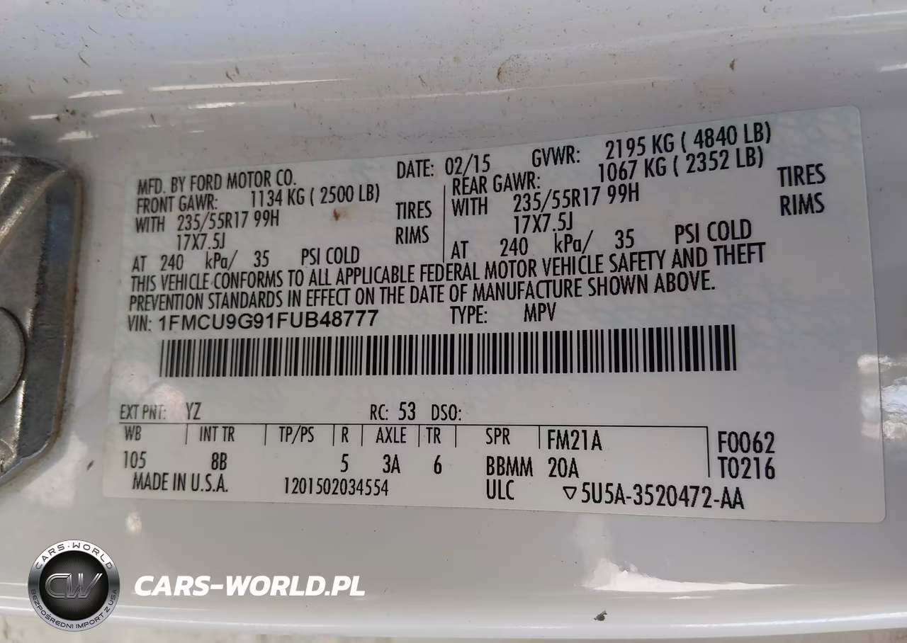 2015 Ford Escape Se VIN:1FMCU9G91FUB48777 - 9
