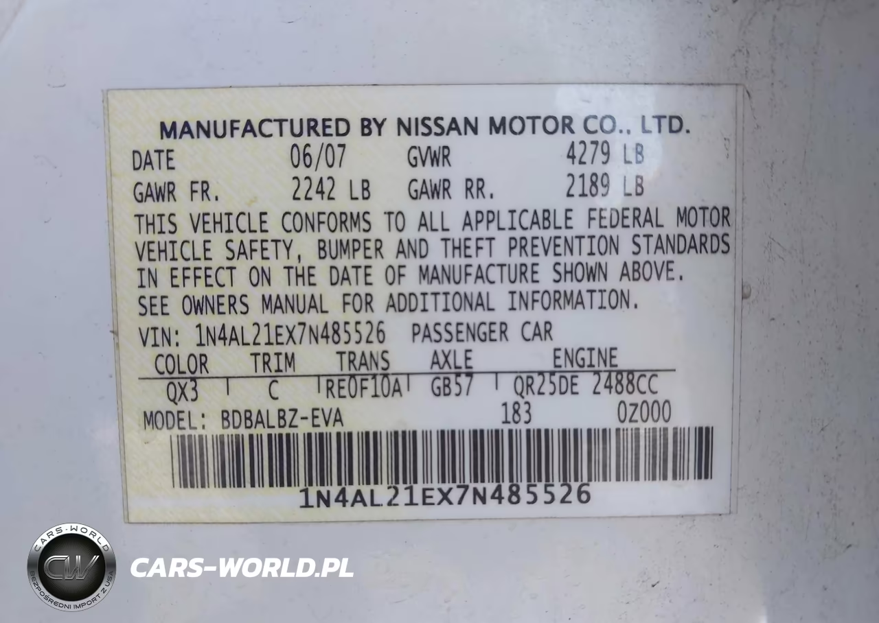 2007 Nissan Altima 2.5 S VIN:1N4AL21EX7N485526 - 9