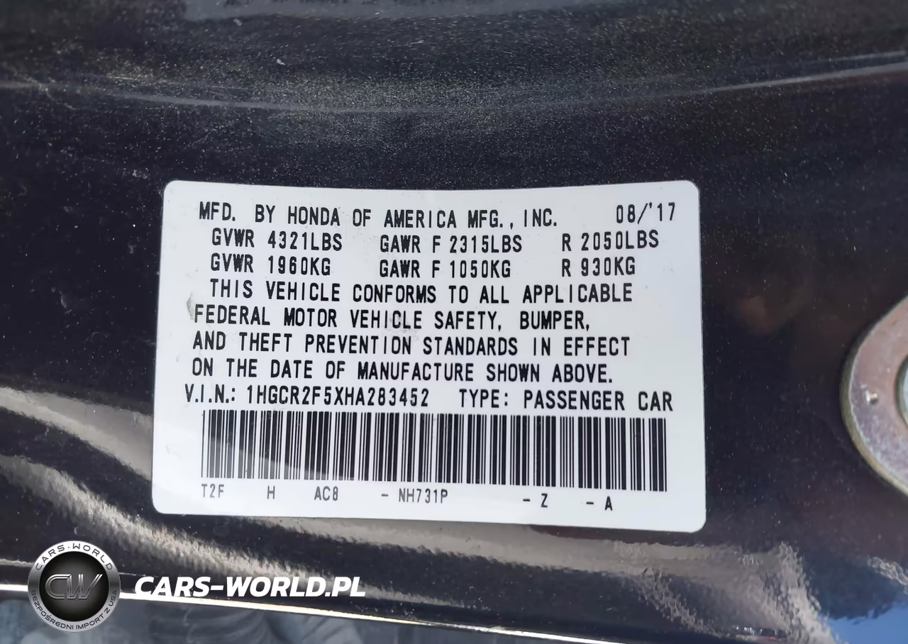 2017 Honda Accord Sport VIN:1HGCR2F5XHA283452 - 9