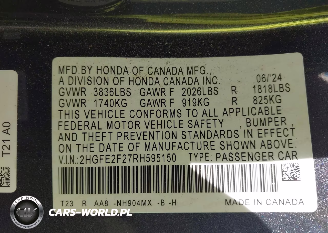 2024 Honda Civic Lx VIN:2HGFE2F27RH595150 - 9