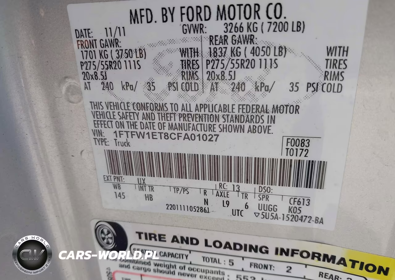 2012 Ford F-150 Lariat VIN:1FTFW1ET8CFA01027 - 9
