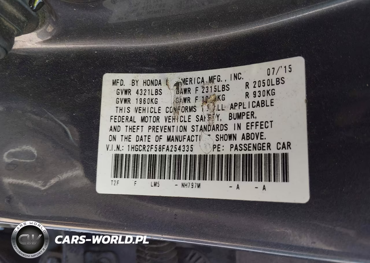 2015 Honda Accord Sport VIN:1HGCR2F58FA254335 - 9