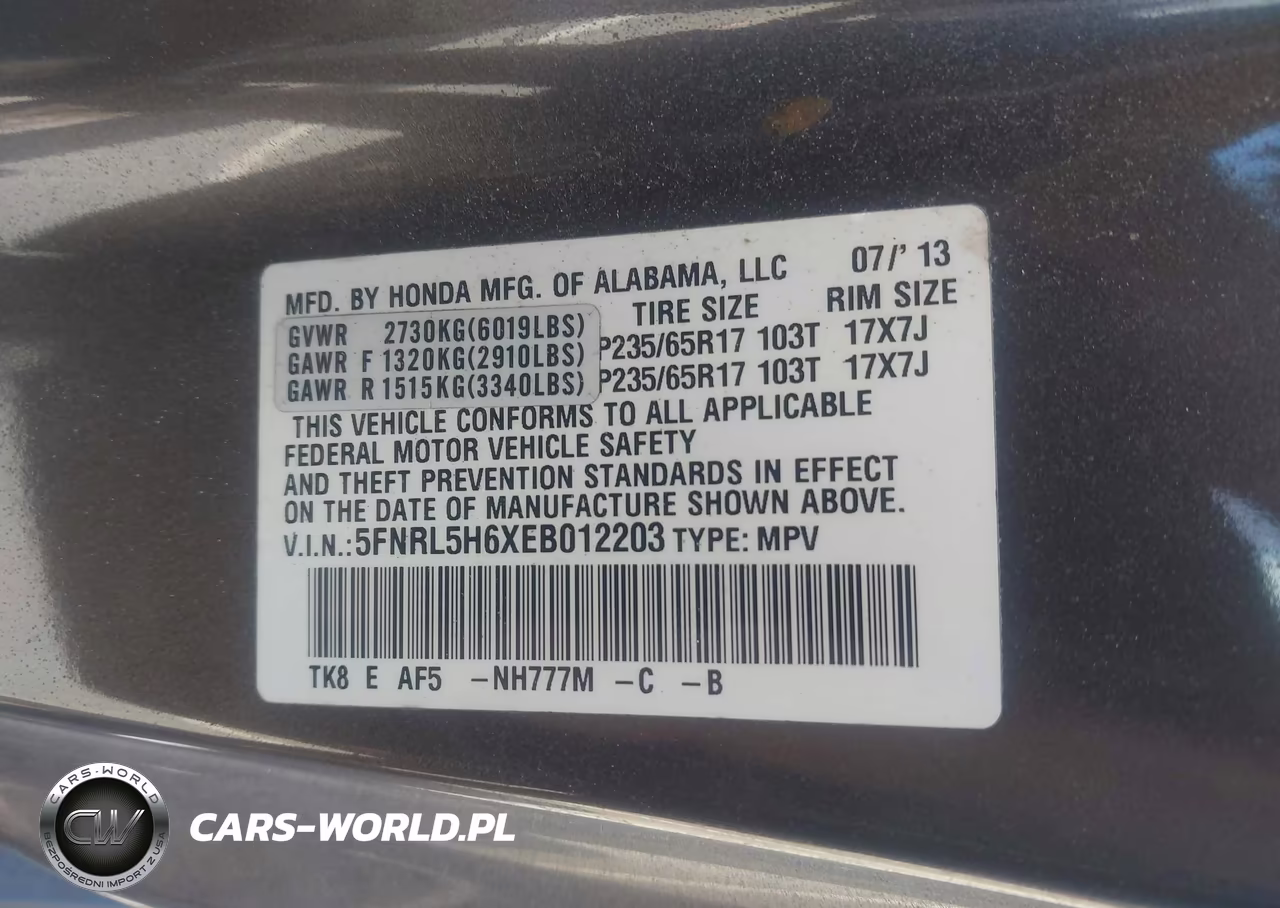 2014 Honda Odyssey Ex-L VIN:5FNRL5H6XEB012203 - 9