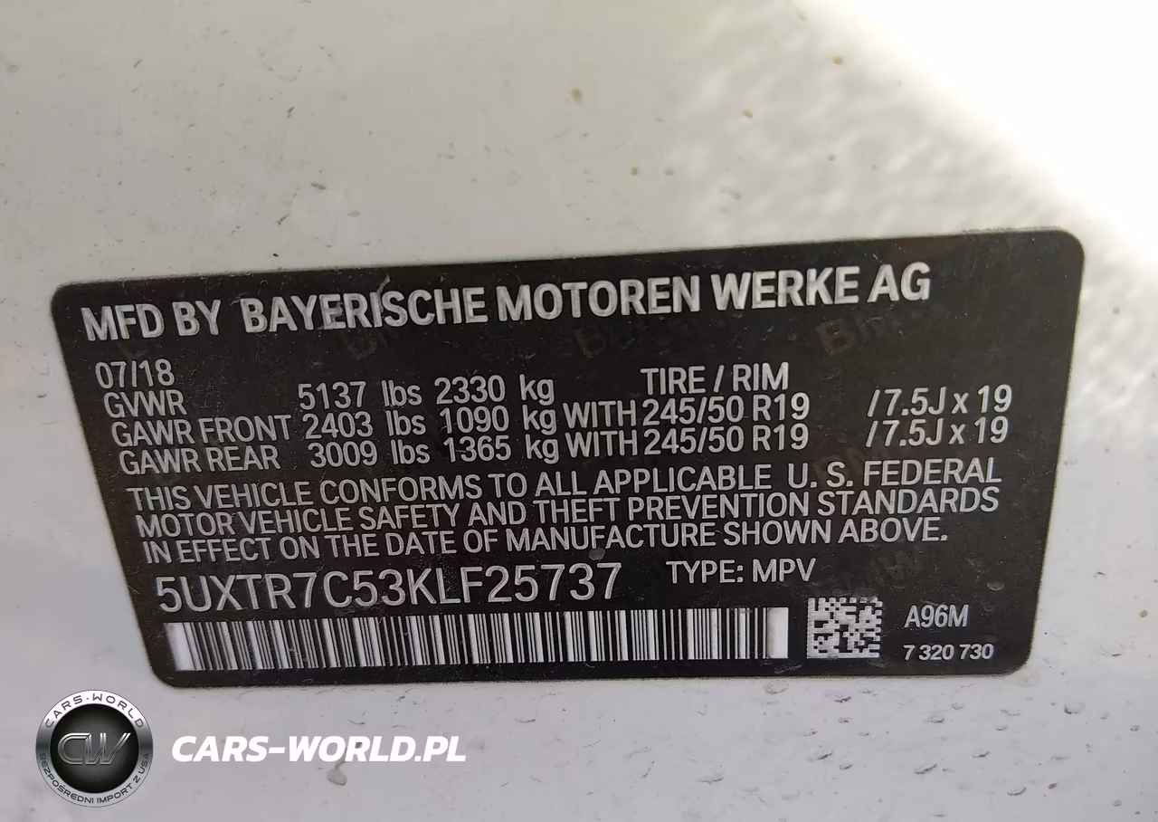 2019 BMW X3 Sdrive30I VIN:5UXTR7C53KLF25737 - 9
