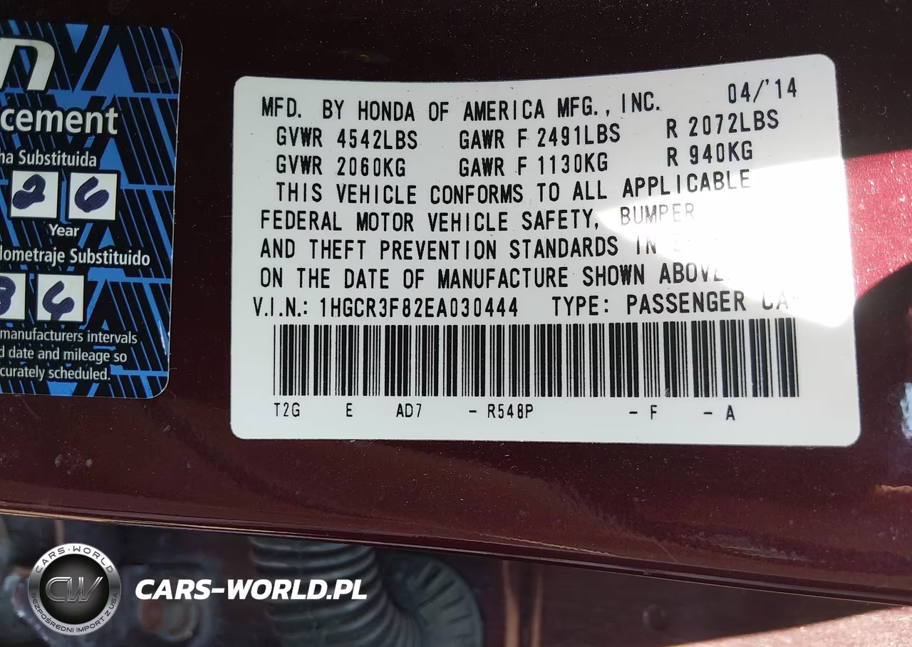 2014 Honda Accord Ex-L V-6 VIN:1HGCR3F82EA030444 - 9