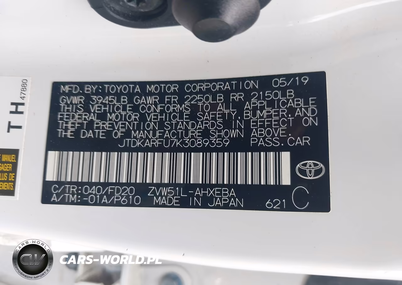 2019 Toyota Prius Le VIN:JTDKARFU7K3089359 - 9