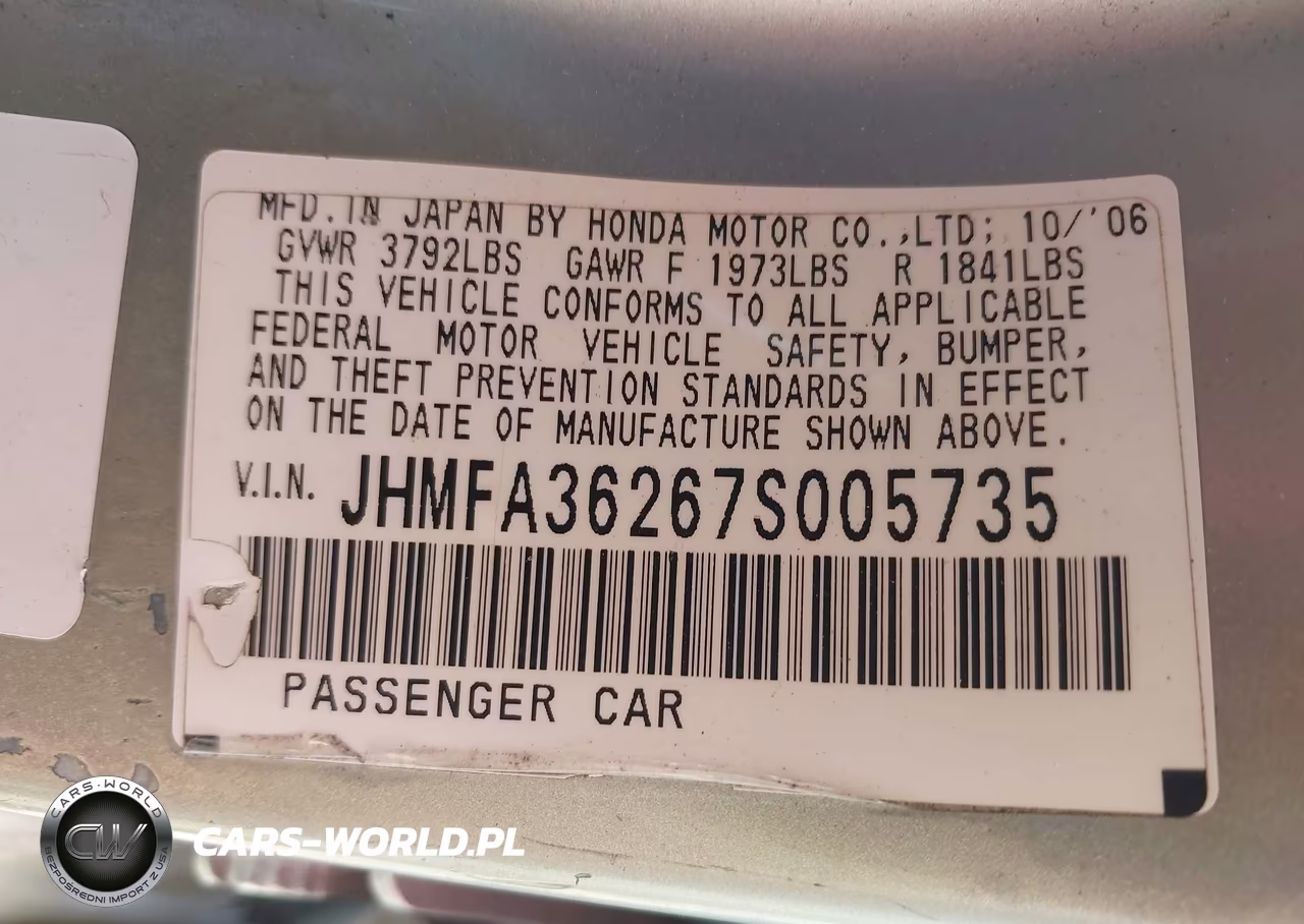 2007 Honda Civic Hybrid VIN:JHMFA36267S005735 - 9