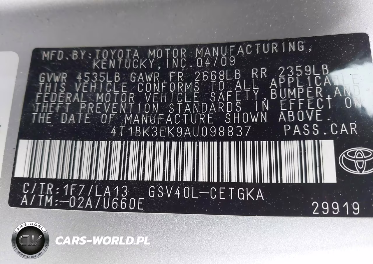 2010 Toyota Camry Xle V6 VIN:4T1BK3EK9AU098837 - 9