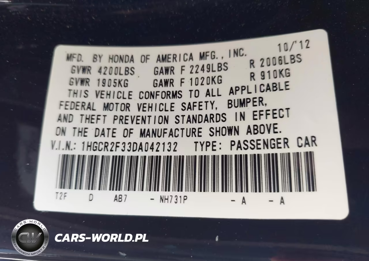 2013 Honda Accord Lx VIN:1HGCR2F33DA042132 - 9