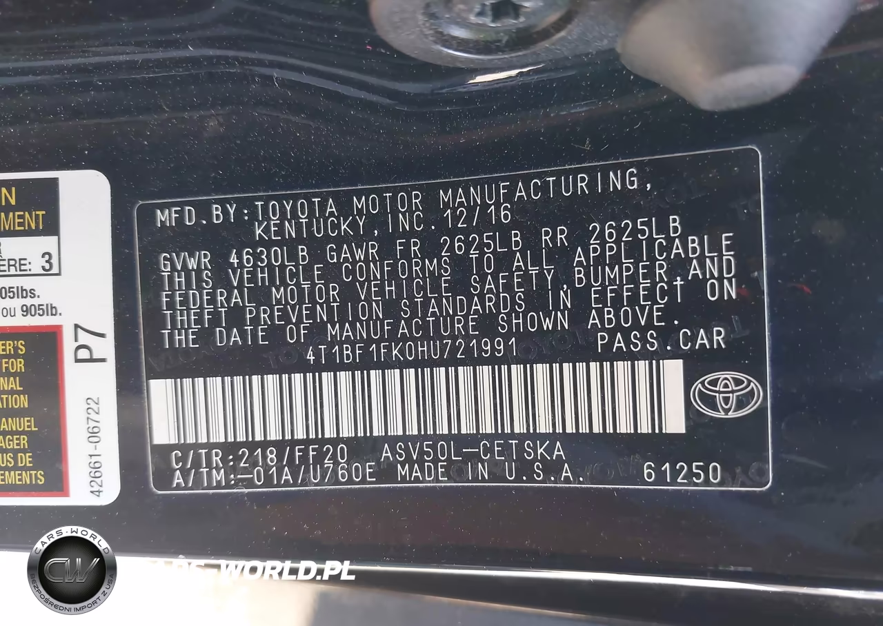 2017 Toyota Camry Se VIN:4T1BF1FK0HU721991 - 9