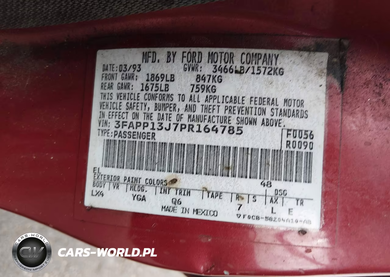 1993 Ford Escort Lx VIN:3FAPP13J7PR164785 - 9