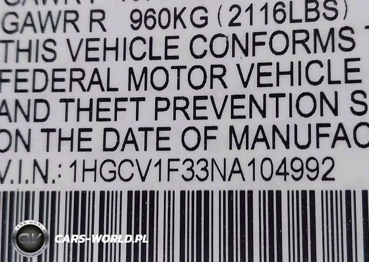 2022 Honda Accord Sport VIN:1HGCV1F33NA104992 - 9