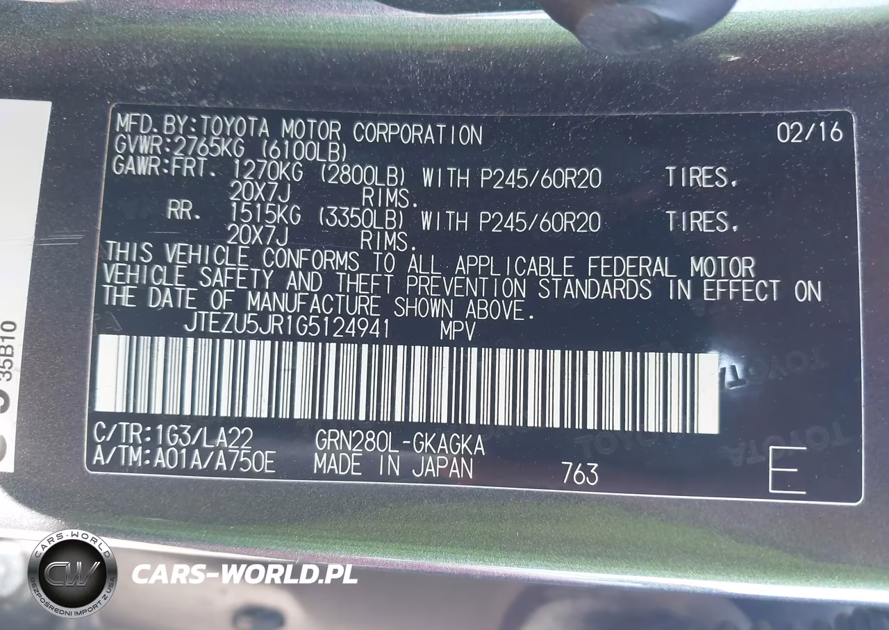 2016 Toyota 4Runner Limited VIN:JTEZU5JR1G5124941 - 9