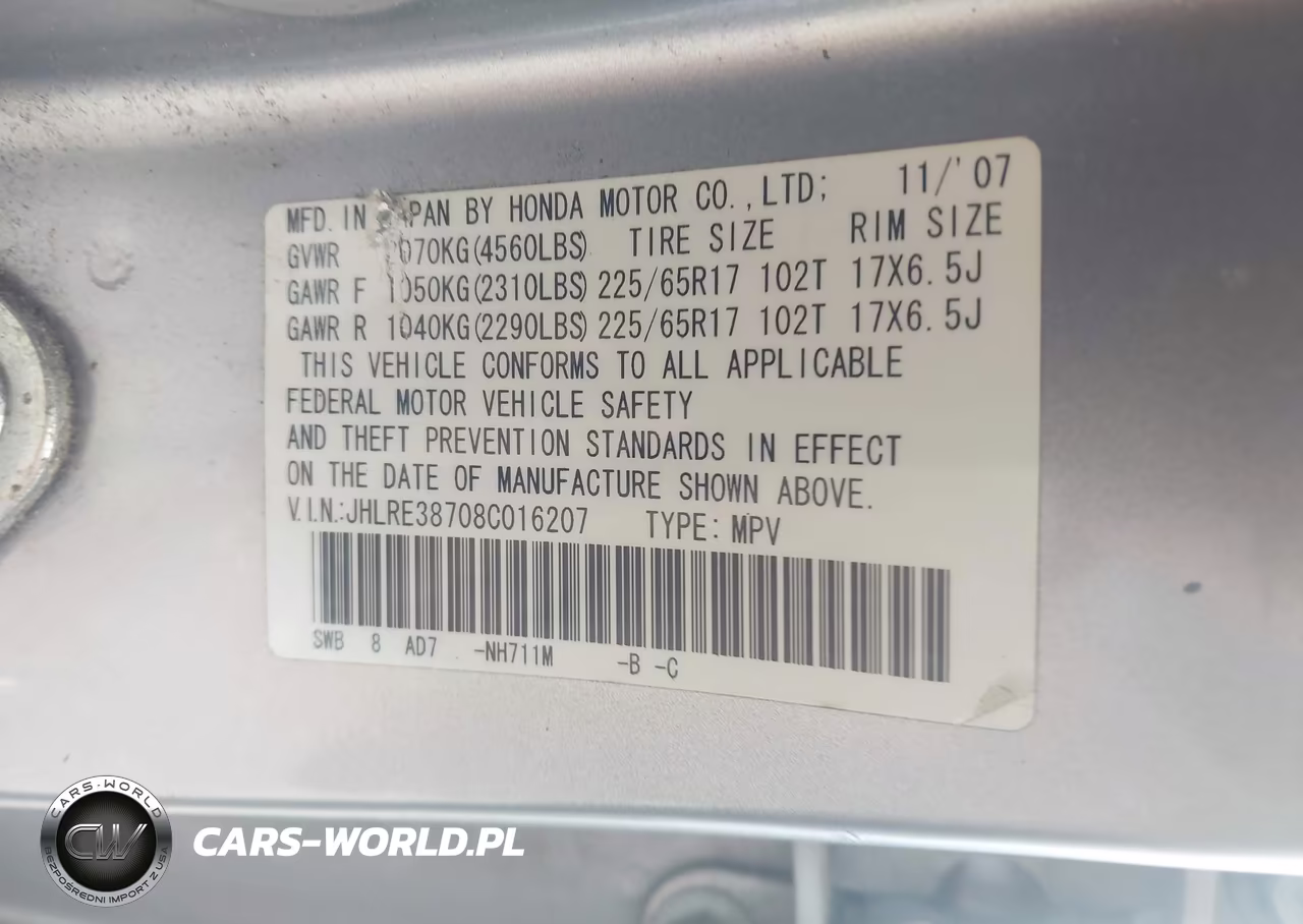 2008 Honda Cr-V Ex-L VIN:JHLRE38708C016207 - 9