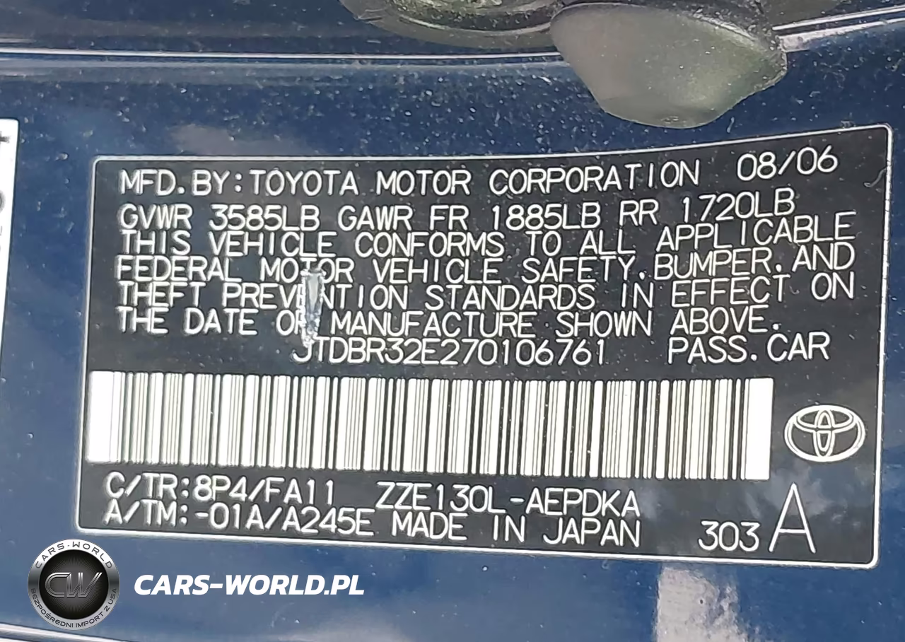 2007 Toyota Corolla Ce VIN:JTDBR32E270106761 - 9