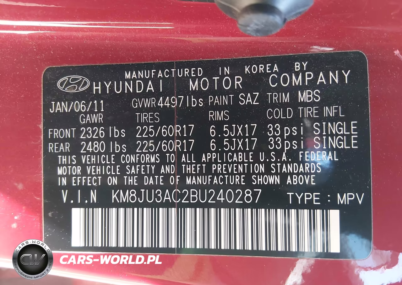 2011 Hyundai Tucson Gls VIN:KM8JU3AC2BU240287 - 9