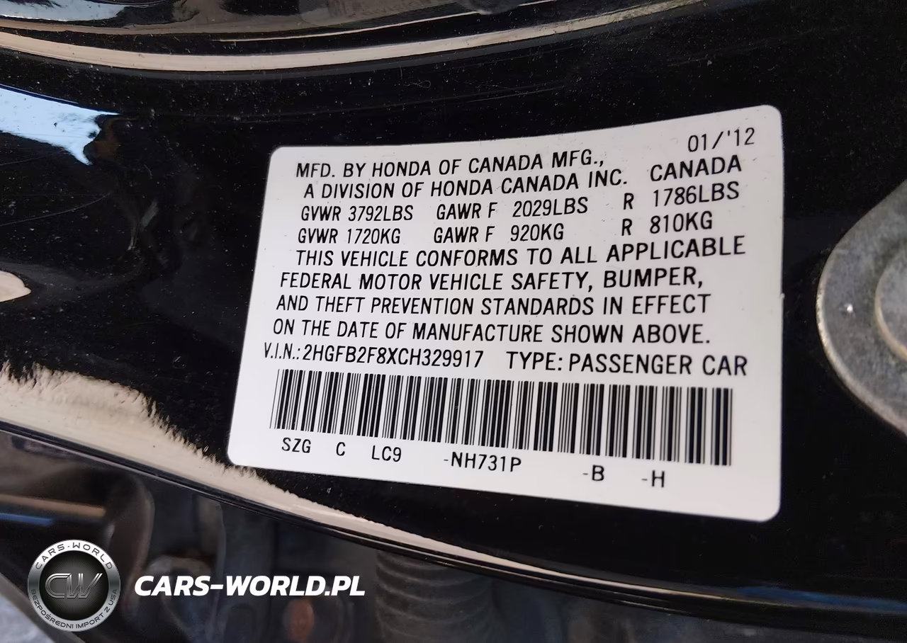 2012 Honda Civic Ex VIN:2HGFB2F8XCH329917 - 9