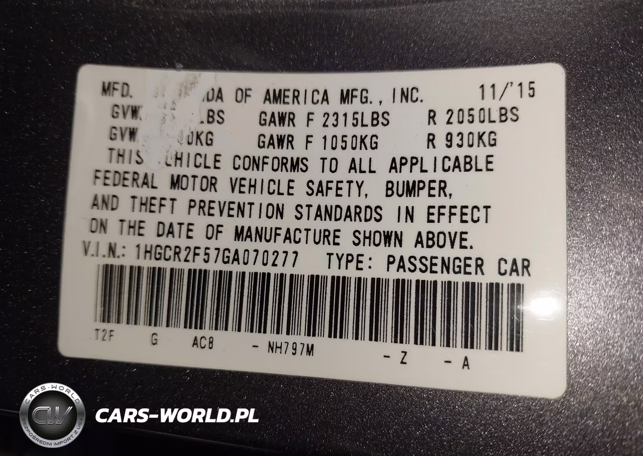 2016 Honda Accord Sport VIN:1HGCR2F57GA070277 - 9