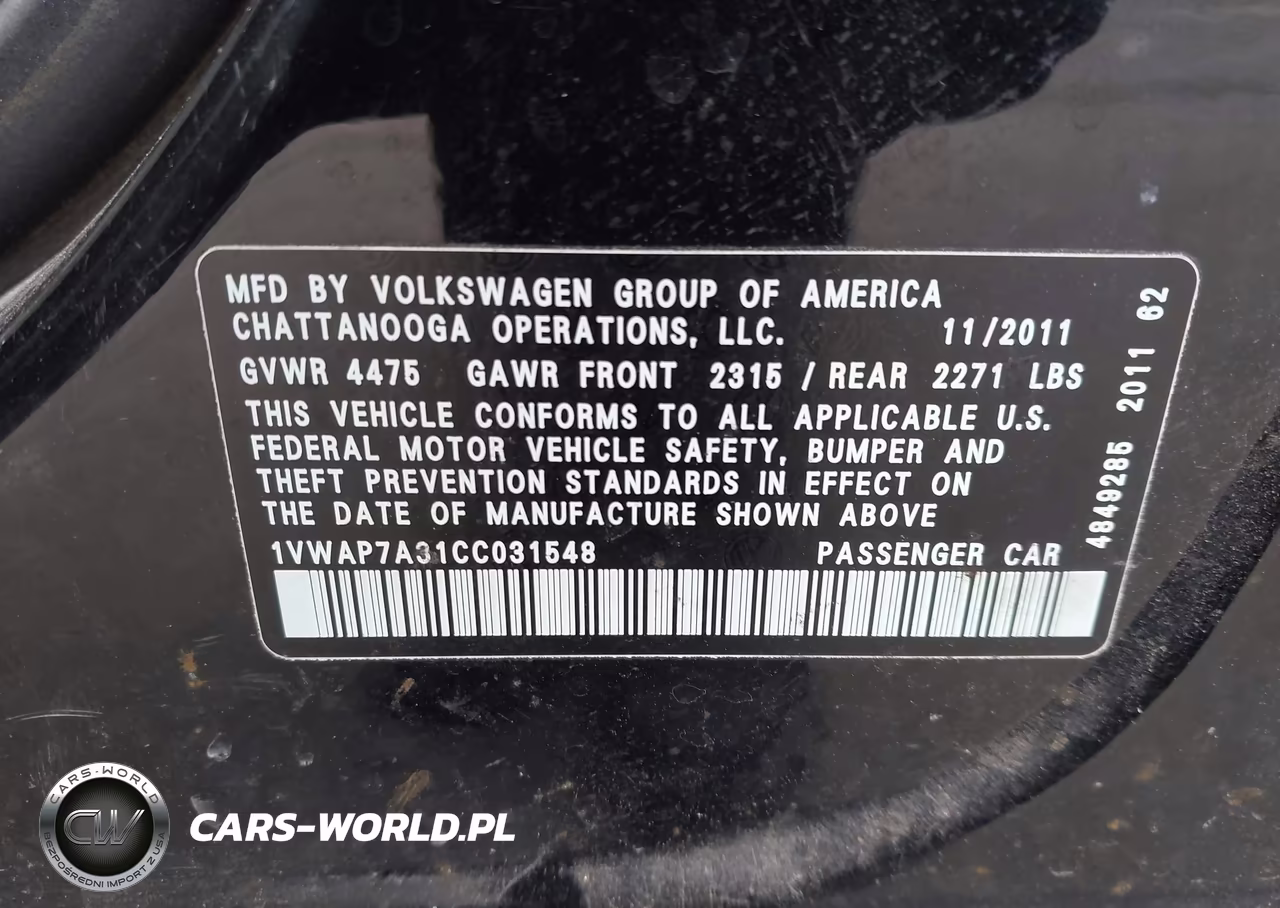 2012 Volkswagen Passat 2.5L S VIN:1VWAP7A31CC031548 - 9