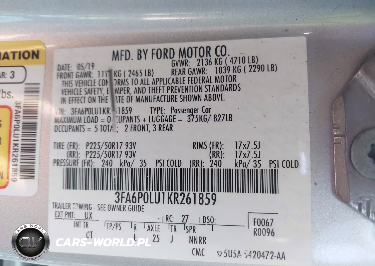 2019 Ford Fusion Hybrid Se VIN:3FA6P0LU1KR261859 - 9