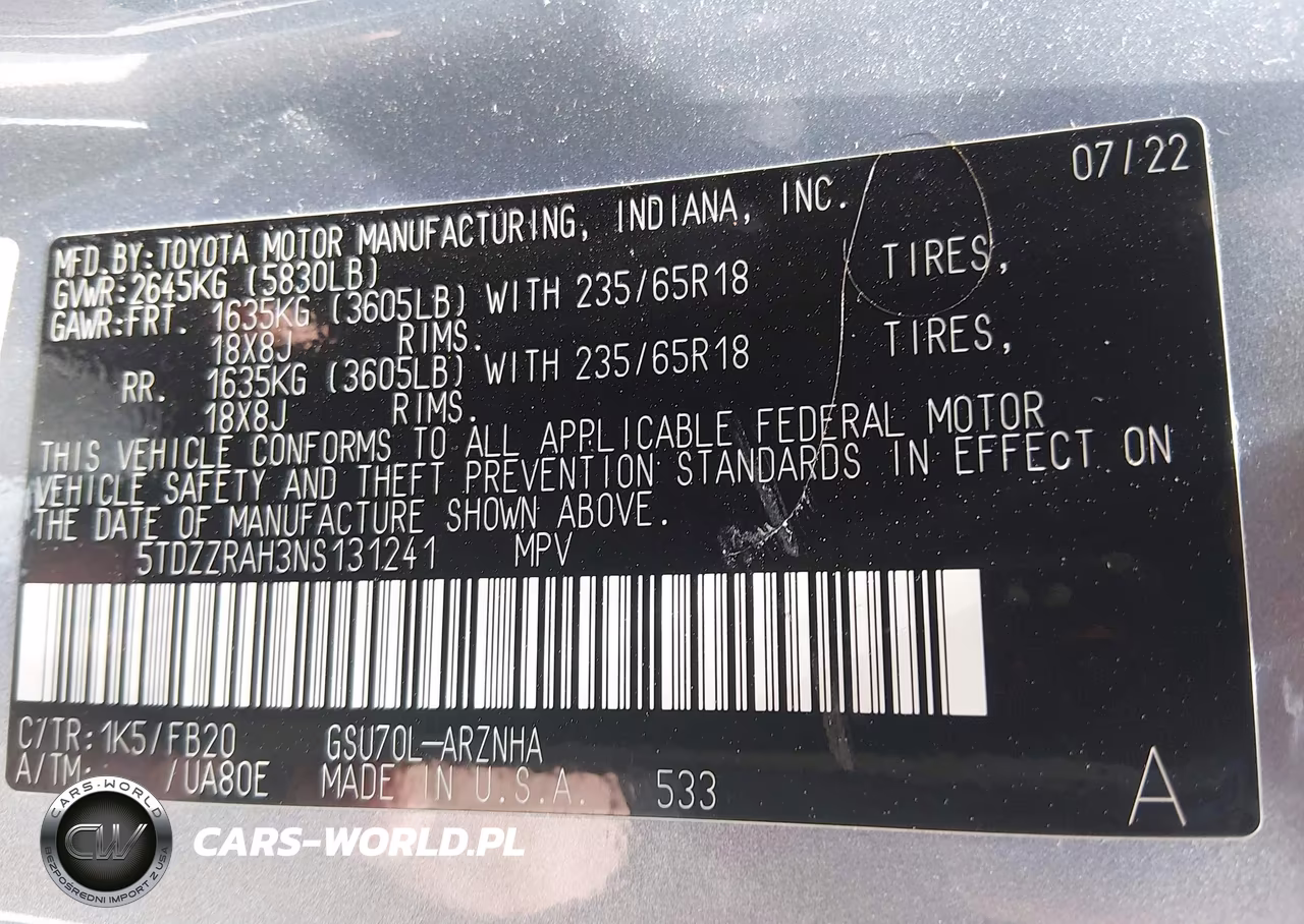 2022 Toyota Highlander Le VIN:5TDZZRAH3NS131241 - 9