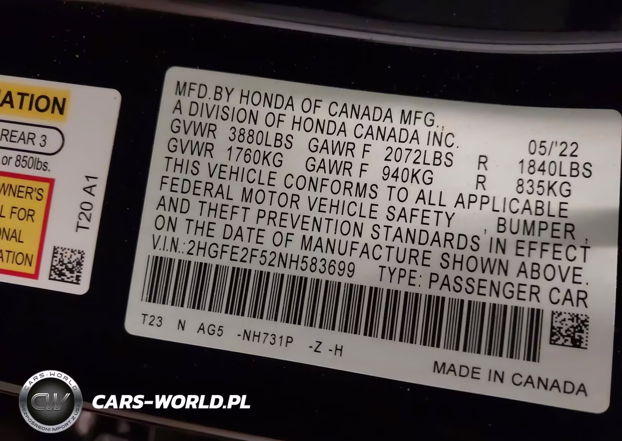 2022 Honda Civic Sport VIN:2HGFE2F52NH583699 - 9