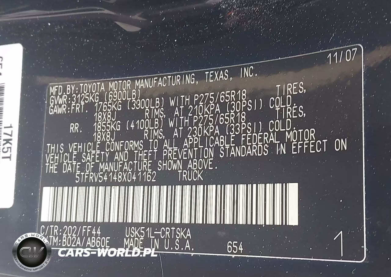 2008 Toyota Tundra Sr5 5.7L V8 VIN:5TFRV54148X041162 - 9