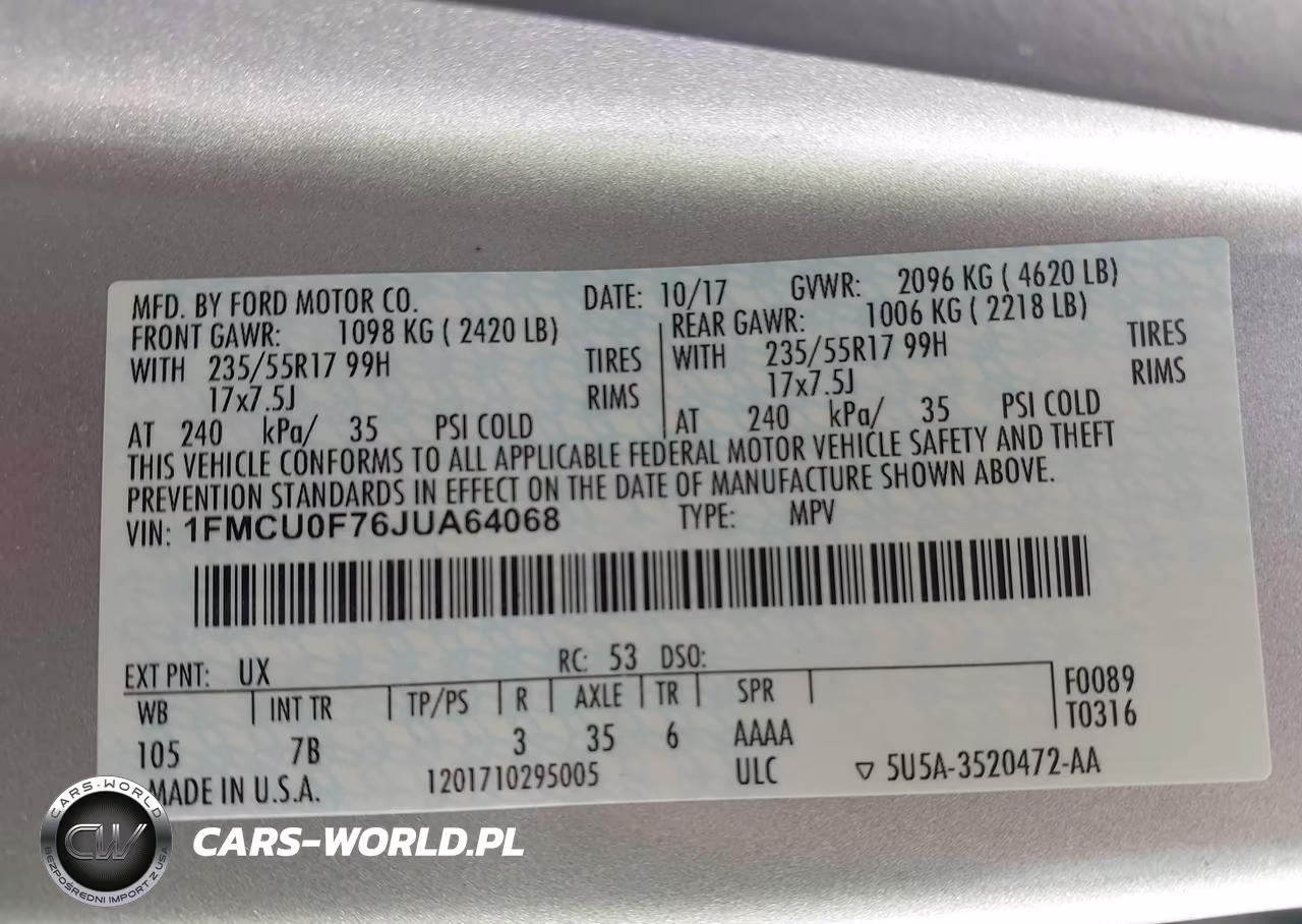 2018 Ford Escape S VIN:1FMCU0F76JUA64068 - 9