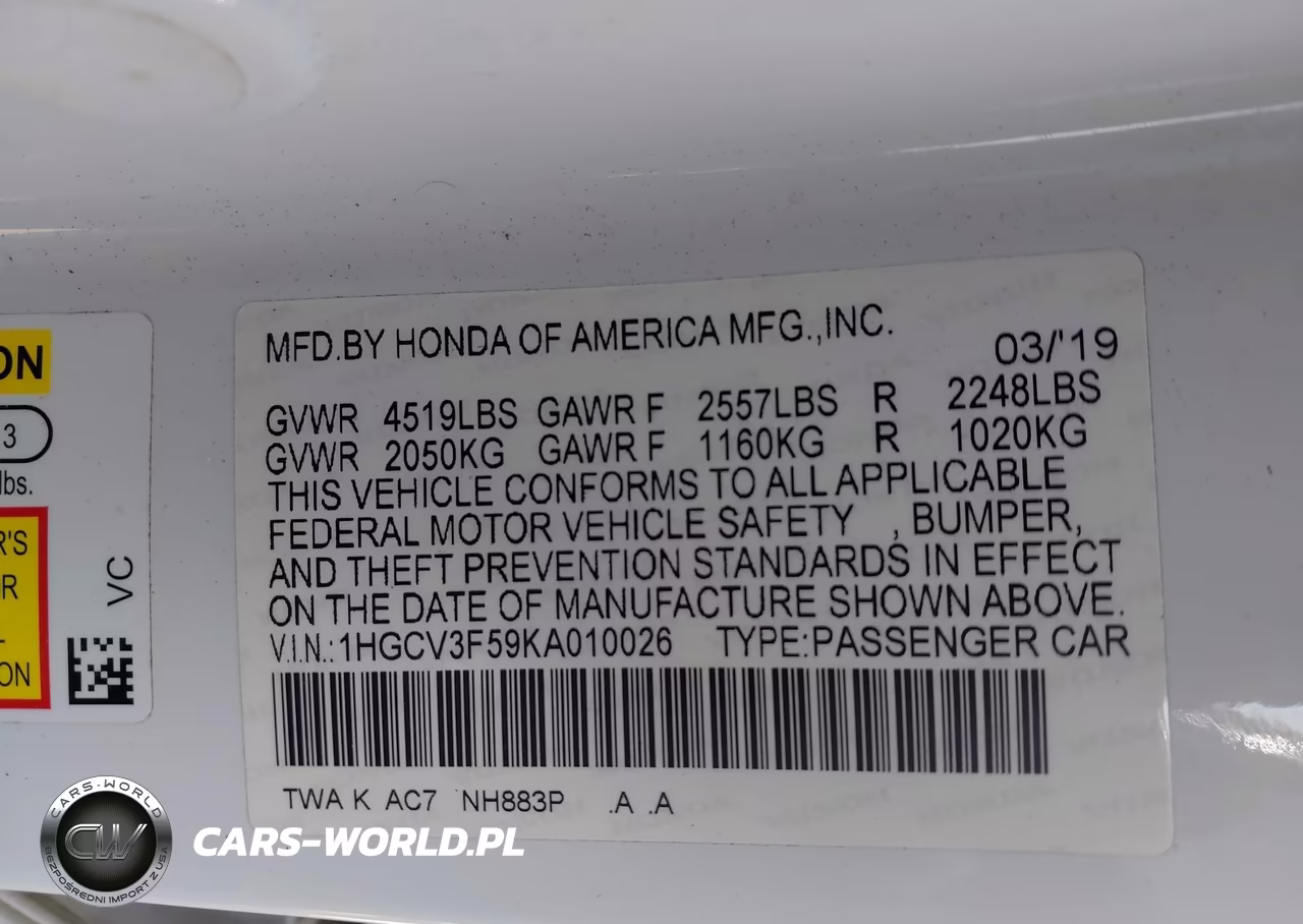 2019 Honda Accord Hybrid Ex-L VIN:1HGCV3F59KA010026 - 9