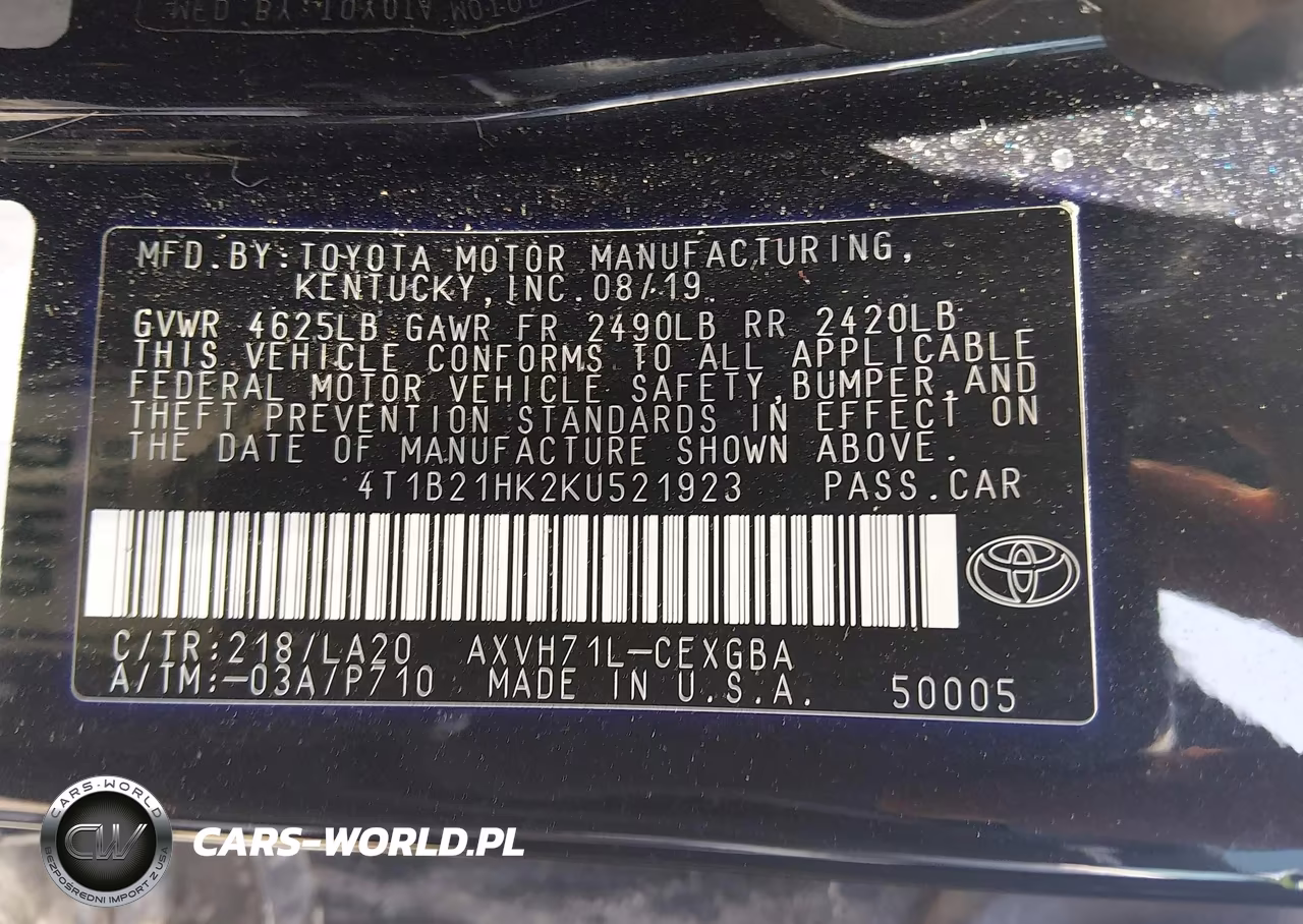 2019 Toyota Camry Hybrid Xle VIN:4T1B21HK2KU521923 - 9