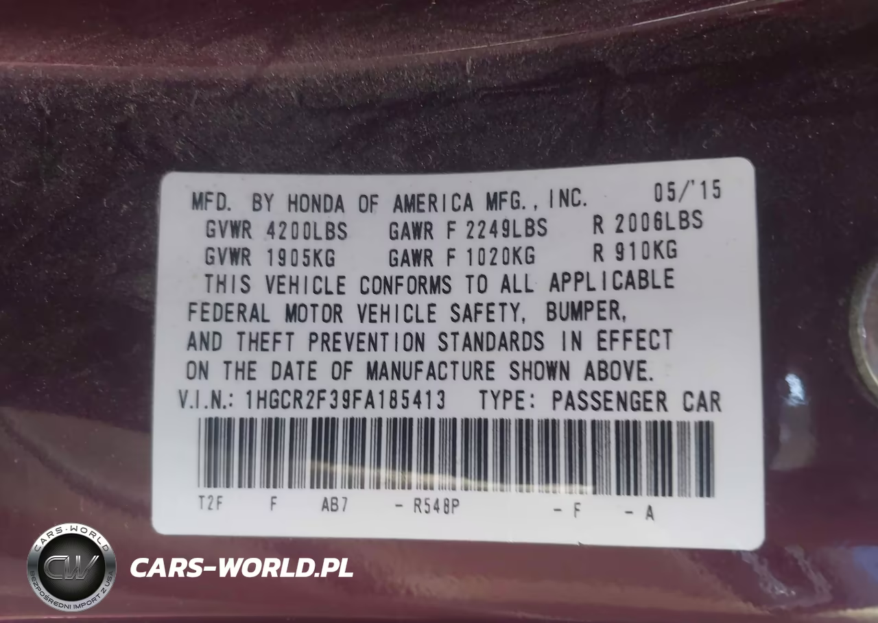 2015 Honda Accord Lx VIN:1HGCR2F39FA185413 - 9