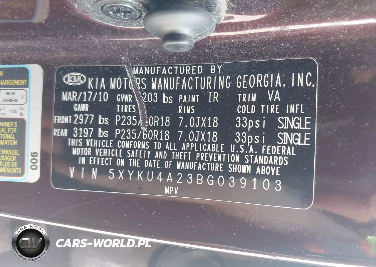 2011 Kia Sorento Ex V6 VIN:5XYKU4A23BG039103 - 9