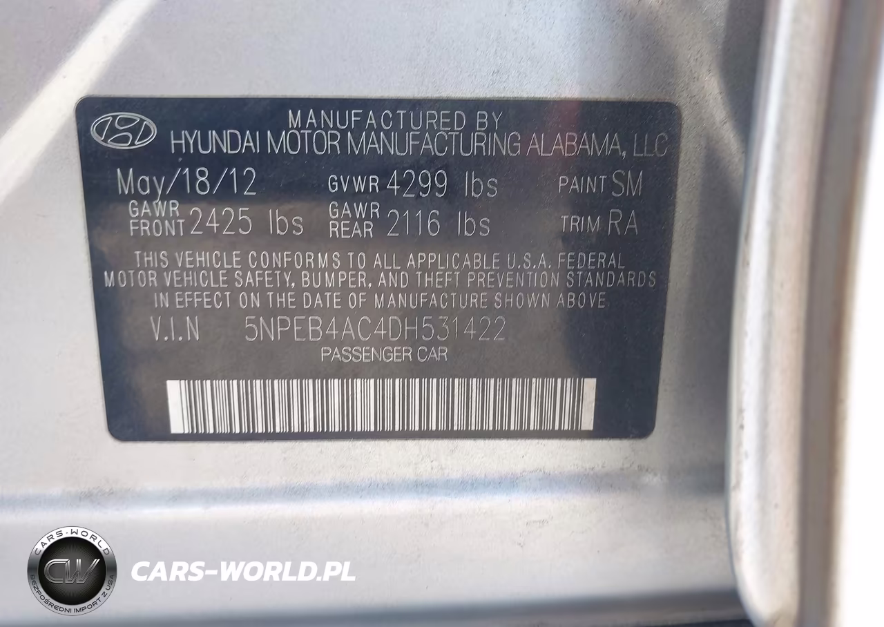 2013 Hyundai Sonata Gls VIN:5NPEB4AC4DH531422 - 9